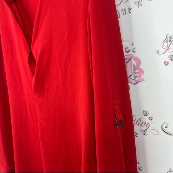 Adrianna Papell long sleeve bright Vibrant Red Blouse silver details buttons - Picture 4 of 9